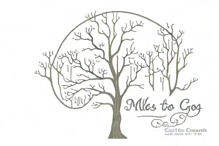 dark wooded tree area with the words "and miles to go before I sleep" tattoo design idea