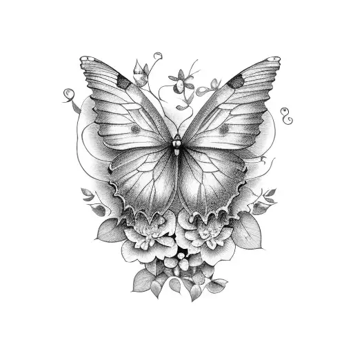 Lilac, violets, peonies, vines, fairies, butterflies  tattoo design idea