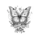 Lilac, violets, peonies, vines, fairies, butterflies  tattoo design idea