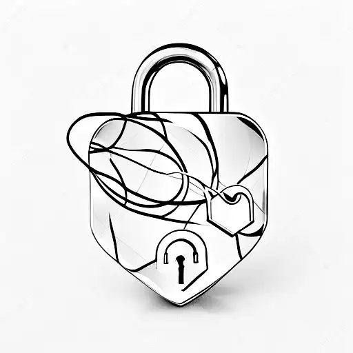 Simple small padlock locked to heart tattoo design idea