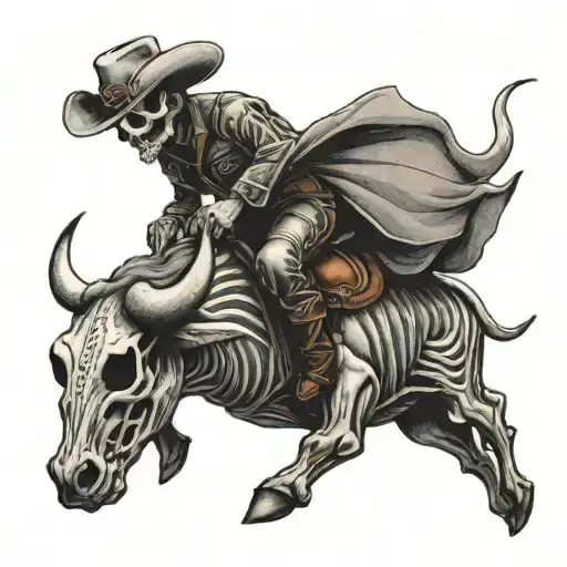 skeleton cowboy riding a bull tattoo design idea
