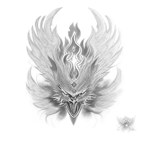 Create a regal phoenix tattoo representing rebirth and royal leadership. The phoenix, with vibrant colors of purple, blu tattoo design idea