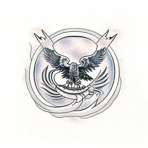 Black eagle in the middle of attacking an all black snake tattoo design idea