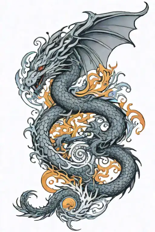 ColorInfused Black and Grey "Dragon, Waterfall, Phoenix, Yin And Yang