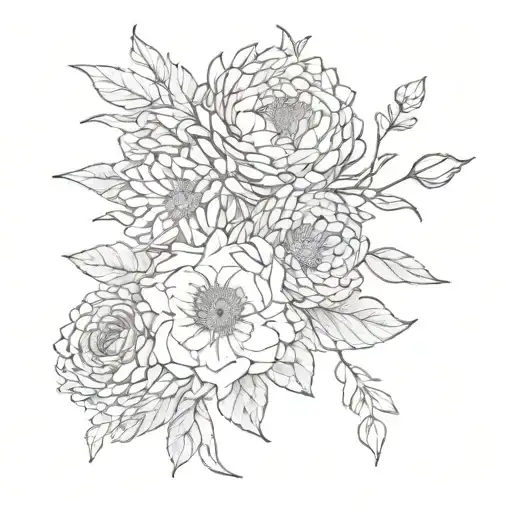 rose violet aster chrysanthemum tangled together tattoo design idea