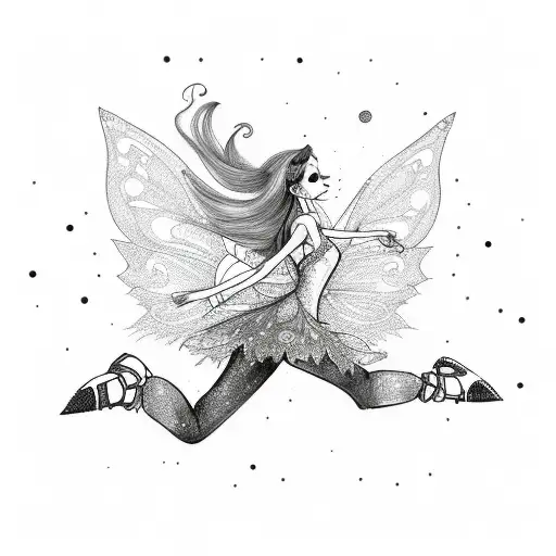 Fairy rollerskating from behind tattoo design idea