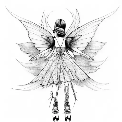legs of a fairy on rollerskates, with the fairy holding her wings in her hands  fairy holding her w tattoo design idea