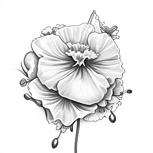 make a sleeve with the flowers: carnation, primrose, daffodil, honeysuckle, poppy, and morning glory tattoo design idea