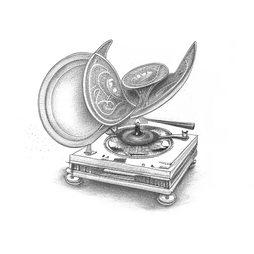 gramophone, butterfly, music tattoo design idea