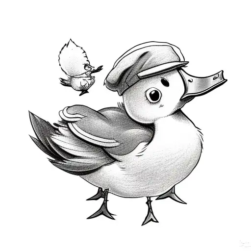 cartoon duck with propeller hat tattoo design idea