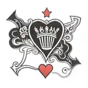 exclamation point in a heart shape with an m filling up the other half and a crown  tattoo design idea