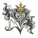 exclamation point in a heart shape with an m filling up the other half and a crown  tattoo design idea
