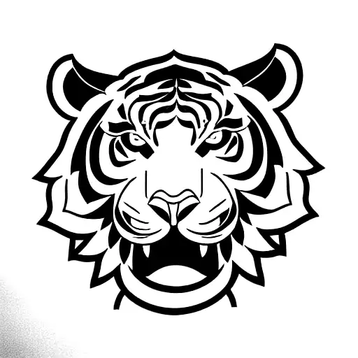 tiger facing down with flowers over the top tattoo design idea