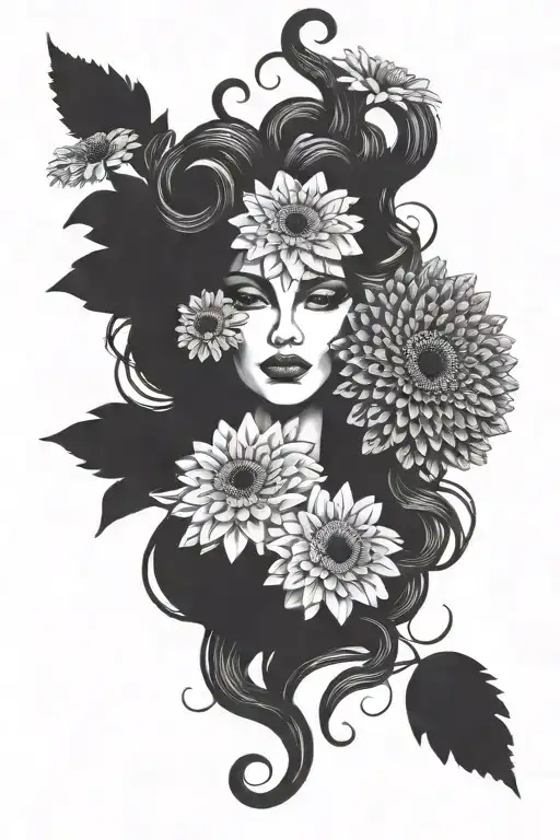 Medusa with gerbera daisies intertwined tattoo design idea