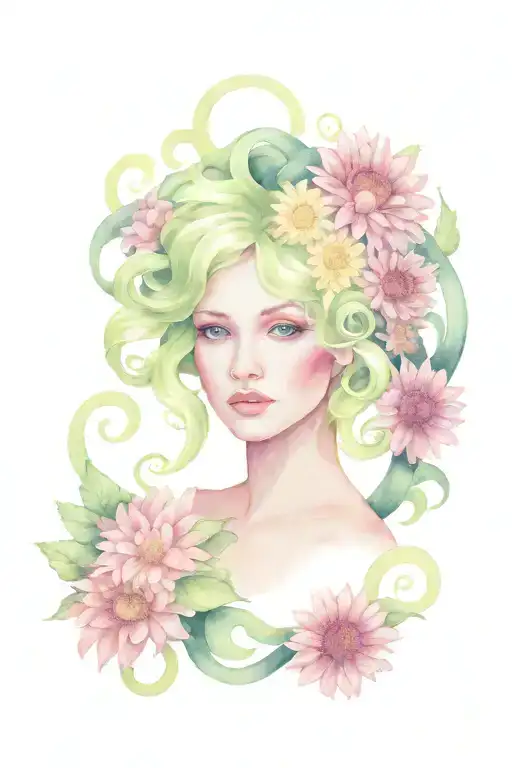 Medusa with gerbera daisies tattoo design idea
