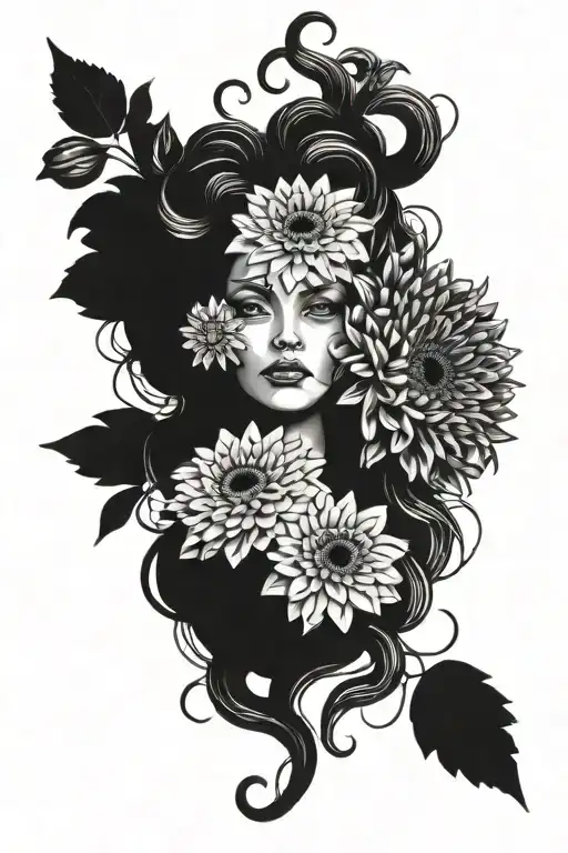 Medusa with gerbera daisies intertwined tattoo design idea