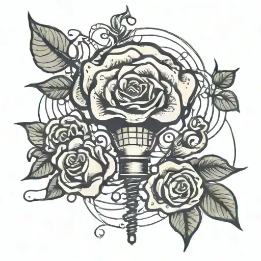 Rose, balloon, flashlight, cut wires, in a nervous system tattoo design idea