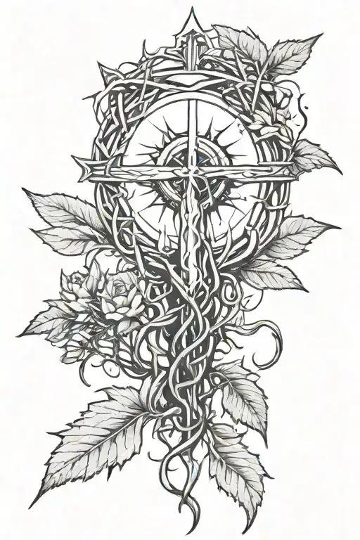 ray of light with crown of thorns minimalist tattoo tattoo design idea