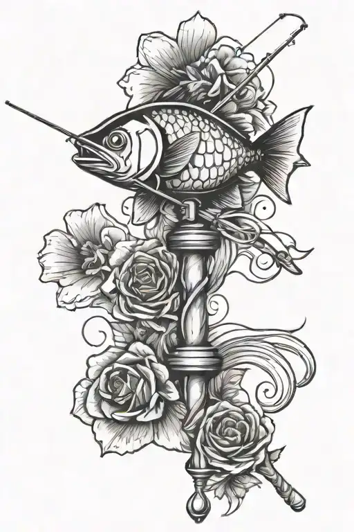 fishing pole cross  tattoo design idea