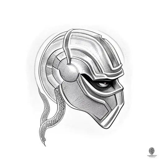 Loki's helmet intertwined with a snake tattoo design idea