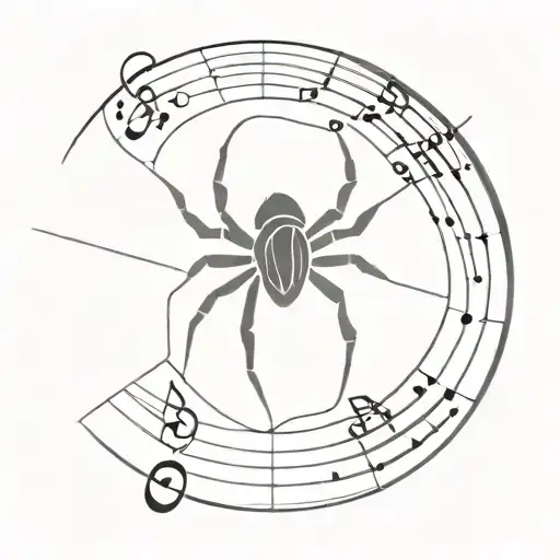 A tattoo design of a spider web with musical notes entwined within, representing the client's favorite things and passion for music in a unique and artistic way tattoo design idea
