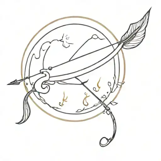 bow and arrow with sun tattoo design idea