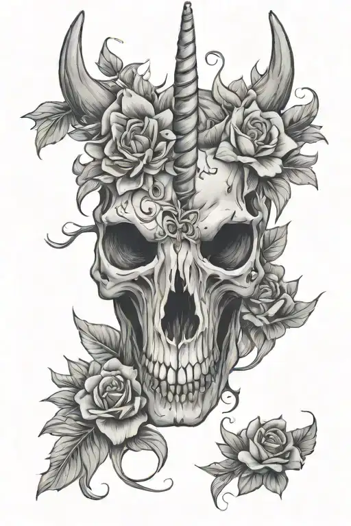  unicorn skull flower grey tattoo design tattoo design idea