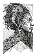 abstract lionness head, African queen with locs and Africa country, tattoo design idea