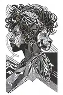 abstract lionness head, African queen with locs and Africa country, tattoo design idea