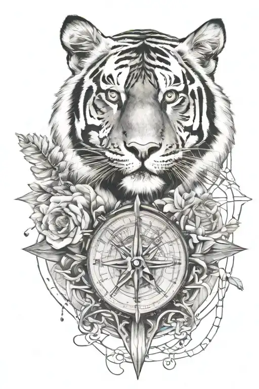 tiger compass tattoo design idea
