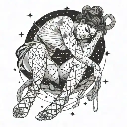 woman tied up with rope and a Taurus constellation tattoo design idea