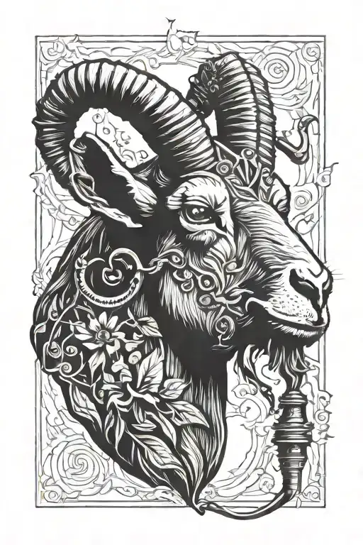 goat head with crack pipe  tattoo design idea