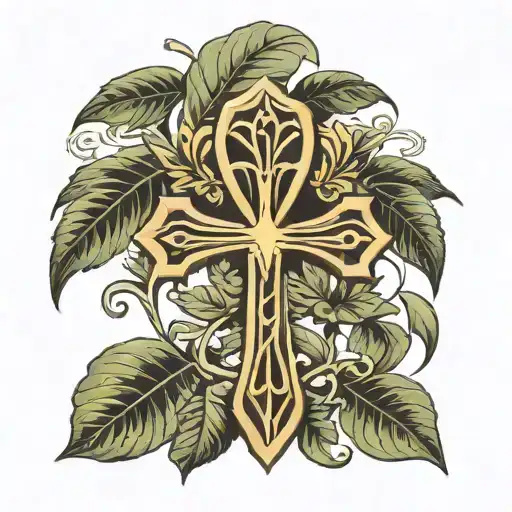 ankh symbol surrounded by mostera leafs tattoo design idea