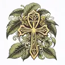 ankh symbol surrounded by mostera leafs tattoo design idea
