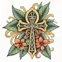 ankh symbol surrounded by mostera leafs tattoo design idea