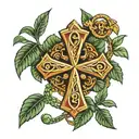 ankh symbol surrounded by mostera leafs tattoo design idea
