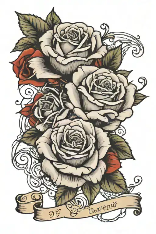 two birth dates with roses intertwined tattoo design idea