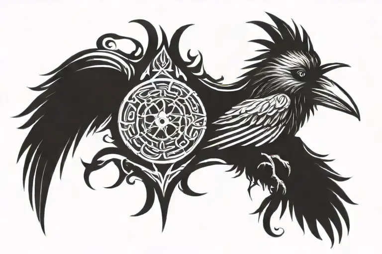 Raven Odin symbol tattoo design idea