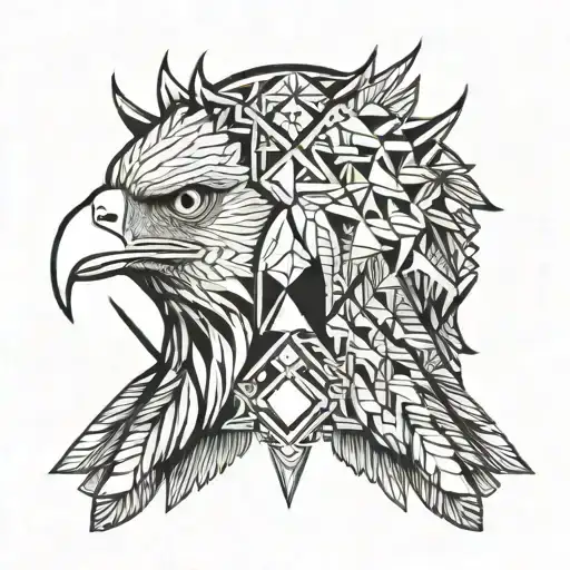 half head of eagle and half head of bull together making one head with space between both head tattoo design idea