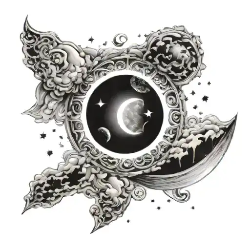 lunar eclipse with two stars like girls tattoo design idea