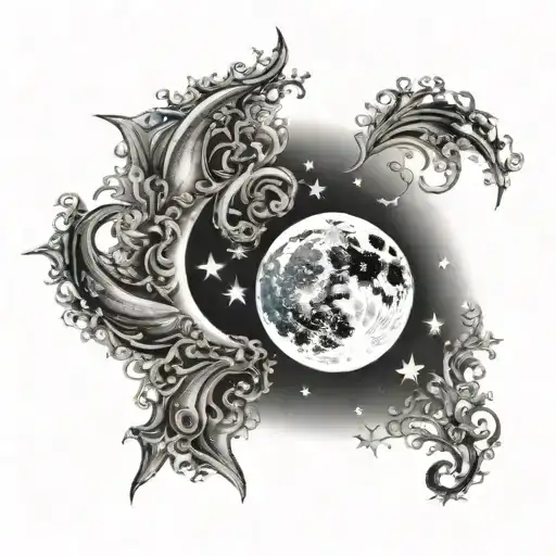 lunar eclipse with two stars  tattoo design idea