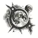 lunar eclipse with two stars  tattoo design idea