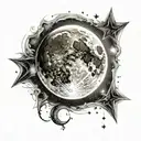 lunar eclipse with two stars  tattoo design idea