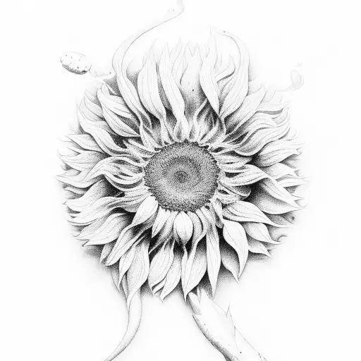 tournesol autou du bras avec des feuillages  tattoo design idea