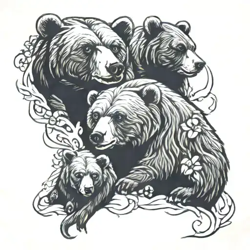 2 bears and cubs tattoo design idea