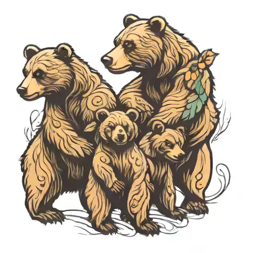 2 bears and cub for women  tattoo design idea