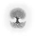 A sleeve tattoo featuring a strong tree with roots that spell out the words 'Never give up', surrounded by intricate floral patterns. tattoo design idea