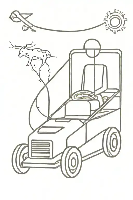 A tattoo of a stick figure with a brain mowing with a gas powered lawn mower tattoo design idea