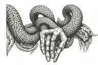 Chain wrapped around forearm arm and splitting into 5 snake on the hand each in the direction of a finger tattoo design idea