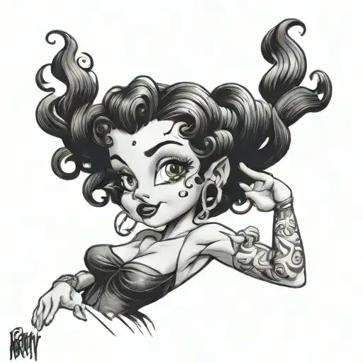 A sketch-style interpretation of Betty Boop in a dynamic pose, capturing her iconic charm and personality in a more artistic and abstract way tattoo design idea